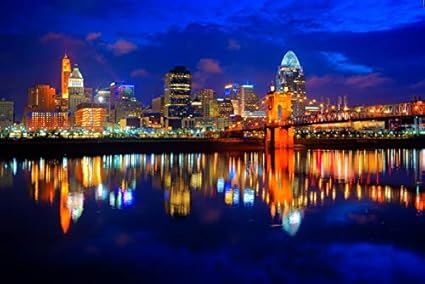 Amazon Com Cincinnati Ohio City Skyline At Sunrise Photography A 92624 12x18 Art Print Wall Decor Travel Poster Posters Prints