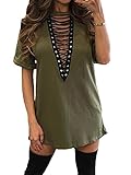 TOB Women's Sexy Halter Lace up T Shirt Mini Club Dress  ,Olive,X-Large
