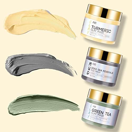 ANAiRUi Masque Visage au Curcuma - Masque d'Argile Détox au thé Vert - Masque de Boue aux Minéraux de la Mer Morte, Masques Visage Kit, Nettoyer et Détoxifie, 210g