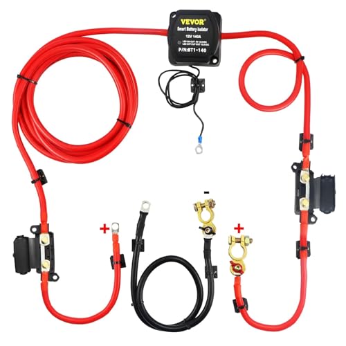 VEVOR Split Charge Relay Kit, 6mtr 12V, Automatic Dual Battery Isolator Kit with 140AMP Voltage Sense Relay VSR, Compatible with RV Marine Car Vehicle Truck Caravan Camper Yacht ATV UTV Boats Workshop