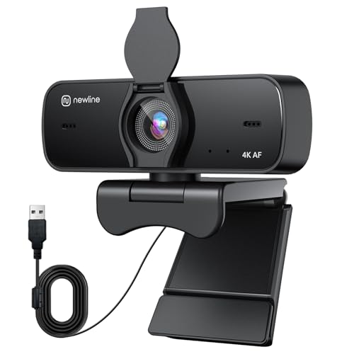 N newline 4K Webcam for PC with 2 Mic and Sony Sensor, New Upgraded Autofocus, 30fps, Light Correction, with Privacy Shutter, USB Full HD Webcam for Streaming Laptop Mac Skype