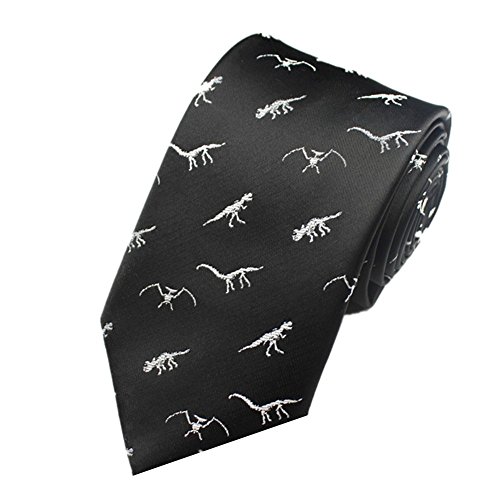 Z-P Mens Black Dinosaurs Pattern Luxury Necktie Jacquard Skinny Microfiber Tie