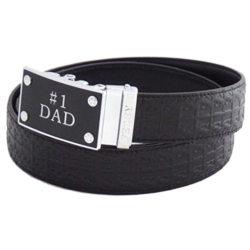 FEDEY Mens Ratchet Belt, Leather, Signature Series, Automatic Statement Buckle, No1 DAD - Black/Silver, Medium