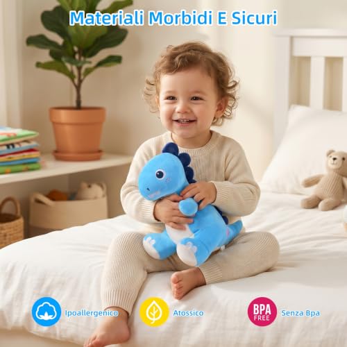 Tokiyis Giochi Neonato 6 Mesi, Dinosauro Peluche Interattivo Musicale Strisciare per Tummy Time, Giocattolo per Imparare a Strisciare da 6 7 8 9 10 12 Mesi, Regalo per Bambini Giocattolo 1 2 3 Anni