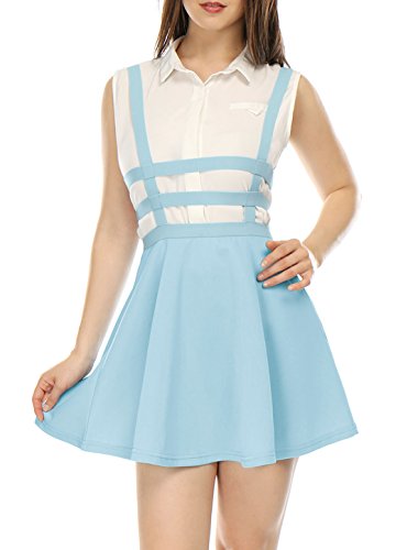 UPC 602451900634, Allegra K Women Elastic Waist Cut Out A Line Suspender Skirt L Light Blue