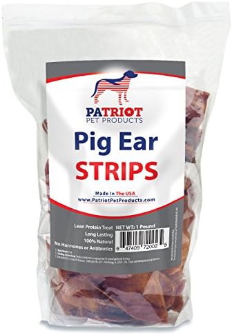 Pig Ear Strips for Dogs by Patriot Pet, Pig Ear Slivers Made in USA are Great for Dogs that love to Chew. Piggy dog Treats 16OZ Bag is All Natural, USDA/FDA Approved with No Harmful Additives.
