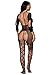 Jelove Women Sexy Crotchless Fishnet Bodystocking Striped Bodysuit Lingerie Set (Black-2)