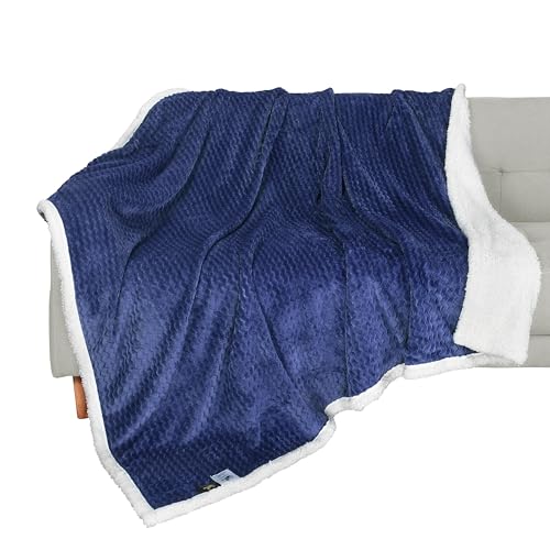 Catalonia Navy Blue Sherpa Throws Blanket, Super