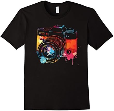Mens Photography Shirt: Watercolor Camera Photographer Photo Tee Large Black
