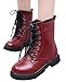 DADAWEN Boy's Girl's Combat Lace-Up Side Zipper Mid Calf Boots Dark Red US Size 13 M Little Kid