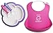 Baby Feeding Set - Pink Soft Bib, Purple Plate, Purple Spoon and Pink Fork