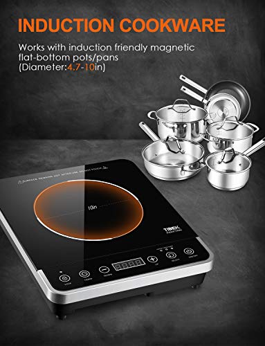 Portable Induction Cooktop, 1800W Countertop Burner Cooker with 15 Temperature Power, 180 Minutes Timer, 3 Safety Lock, Wear Resistance (Security,ETL Approved) - Thumbnail 4