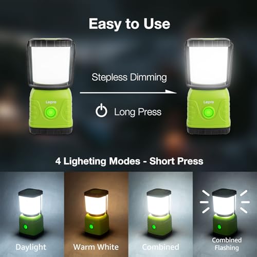 Lepro Camping Light Rechargeable, 1300 Lumen Camping Lantern for Tents, Dimmable 4 Modes, Tent Lights with 3600mAh Power Bank, Camping Accessories, Rechargeable Lantern for Outdoors, Emergency