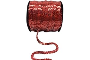 Zhiheng 100 Yards 6mm Round Flat Sequin Trim Spangle Paillette Sequins Roll Sequin String Ribbon Roll for Crafts Fringe Sewing Embellishments Costume Accessories (Red)