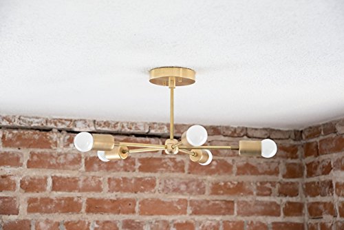 Handmade in U.S.A 5 Arm Brass Gold Sputnik Style Mid Century Modern Inspired Starburst Chandelier UL Listed