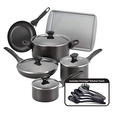 Farberware Dishwasher Safe Nonstick Cookware Pots and Pans Set, 15 Piece, Black,21806 Must