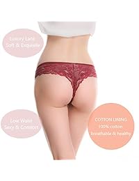 LEVAO Tangas de encaje para mujer, sexy, cintura baja, paquete de 6