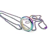 EVERLEAD Living Memory Floating Round Locket Pendant Necklace 316L Stainless Steel Toughened Glass Free Chain and Zircon (Rainbow30mm)