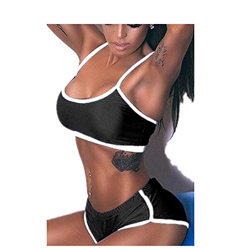 WuyiMC Short Set 2 Piece Outfits for Women Sport Yoga Camis Running Shorts Pant Vest Pants Stretch Tracksuit 2018 (Black, S)