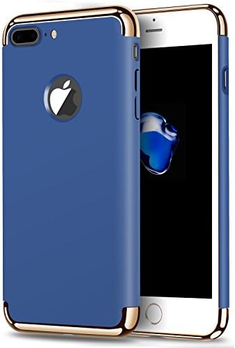 iPhone 7 Plus Case,Arukas 3-in-1 Stylish Slim Hard Case with 3 Detachable chrome gold Parts Anti-Scratch Non Slip Matte Surface with Electroplate Frame case for Apple iPhone 7 Plus (blue)