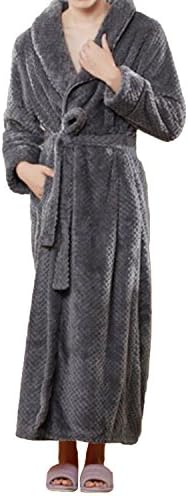 Miureal Women's Kimono Robe Shawl Collar Microfiber Fleece Soft Warm Long Bathrobe, Grey, Medium