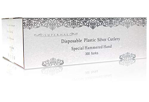 Supernal 300pcs Silver Plastic Forks,Premium Disposable Forks Polished,Special Hammered Design,Perfect for Big Party,Wedding and Any Catering Events,Perfect for Birthday,Party,Wedding - Thumbnail 7