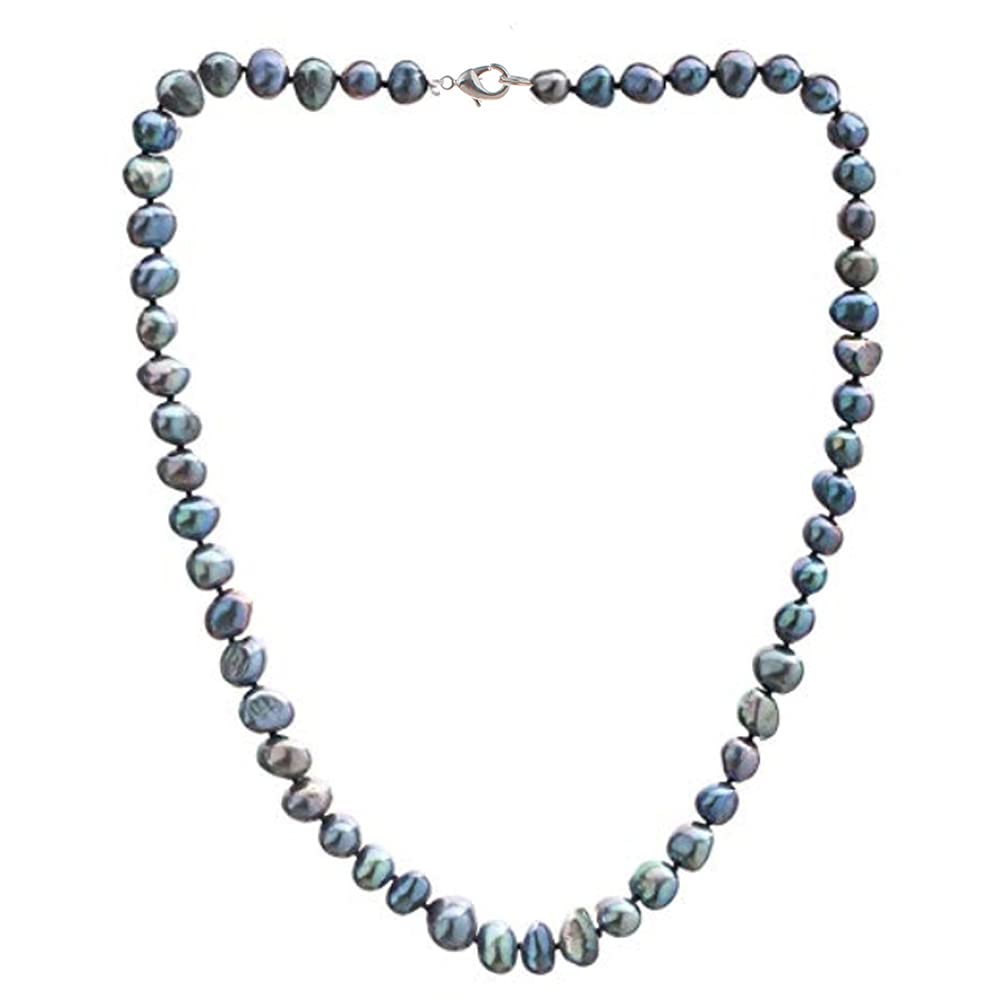 Treasure Bay Pearl Necklace for Women Men | 7-8mm Black Baroque Cultured Pearl Necklace