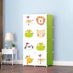 BUCKETLIST Baby Wardrobe Door Plastic Sheet Kids Wardrobe Storage Rack Closest Organizer for Clothes Kids Furniture Living Room Bedroom Small Accessories (8 Door Green Cartoon Print)