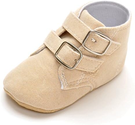 Femoie Newborn Infant Baby Flocking Vamp Soft Sole Double Buckle Sneakers First Walkers Shoes (12-15 Months, Beige)
