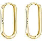 Sterling Silver Geometric Hoop Earrings for Women Hypoallergenic Rectangle Oval Hoop Earrings Square Huggie Hoops Earrings Fashion Jewelry