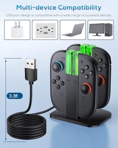 Dock di ricarica per controller Nintendo Switch 2 (2025) per Joy con 2, stazione di ricarica per Joycon 2 accessori per controller con cavo, supporto verticale con 4 porte magnetiche ricarica