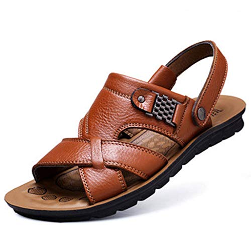 Sandals for Men Fisherman Leather Breathable Adjustable Breathable Beach Walking Slippers (US:8, Khaki)