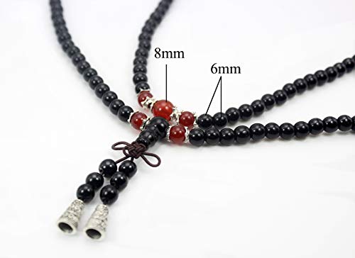 anzhongli Prayer Bead Bracelets for Men Women Crystal Lucky Gemstone Beads Obsidian Necklace 108 6mm
