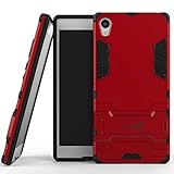 Sony Xperia Z5 Premium Case, CoverON [Shadow Armor Series] Hard Slim Hybrid Kickstand Phone Cover Case for Sony Xperia Z5 Premium - Red & Black