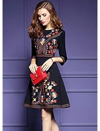 Mini vestido de mujer con bordado floral de 2 3 mangas para patinar, cóctel, formal