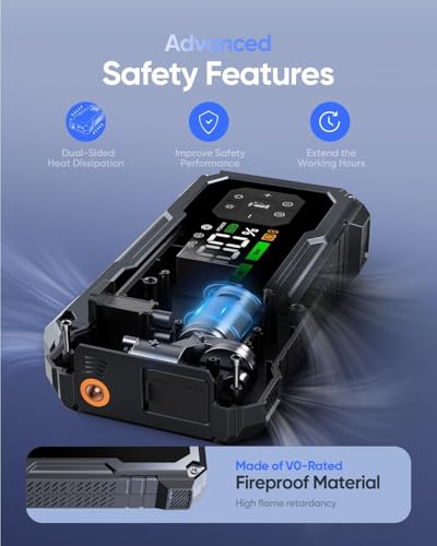 Car Jump Starter with Air Compressor, BiuBox 8500A 150PSI Car Battery Jump Starter for All Gas /9L Diesel, 12V Car Battery Charger Jump Starter with Insulated Gloves, LED Display, 500lm Light