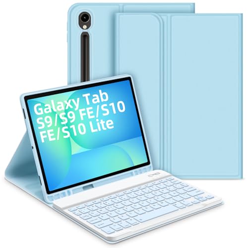 Bettdow Case with Keyboard for Samsung Galaxy Tab S10 Lite/S10 FE 10.9 Inch 2025, Detachable Spanish Ñ Keyboard with Case for Galaxy Tab S10 FE/Tab S9 FE 10.9 Inch/Tab S9 11 Inch, Blue