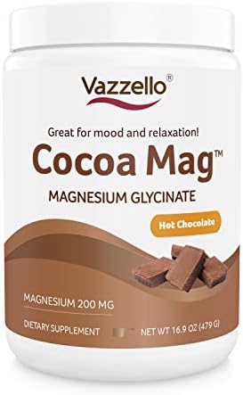 Vazzello Cocoa Mag, Chocolatey Magnesium Glycinate Chelate 200 MG, Vitamin D, Potassium, High Absorption