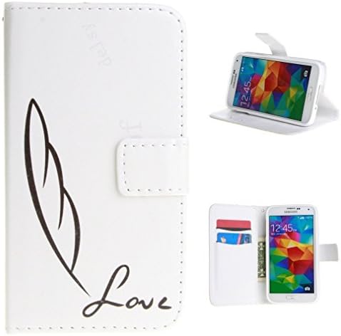 Galaxy S5 Case, Fernando Zou Luxury Solid color White Feather Pattern PU Leather [ Card Slot ] Flip Wallet Magnetic Case Cover for Samsung Galaxy S5 G900 I9600 + 24K Gold Sticker