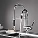 Fapully Commercial Spring Pre-Rinse Single Lever One Hole Pull Down Kitchen Faucet Pull Out Sprayer with Double Spout Sink Faucet Polished Chrome