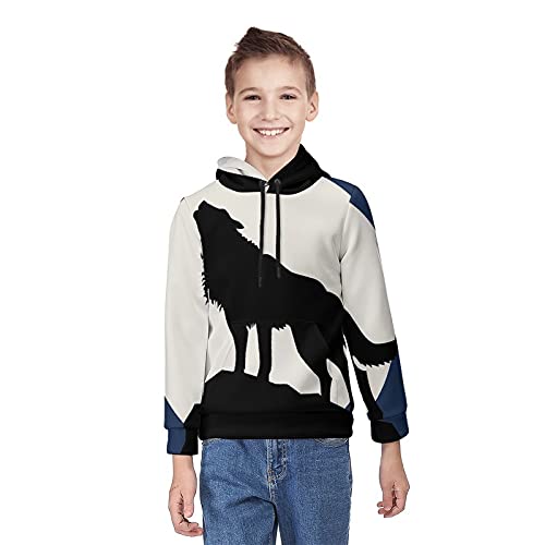 Kimisoy Kids' Hooded Wolf Roar in Full Moon Youth Sweatshirt Comfy