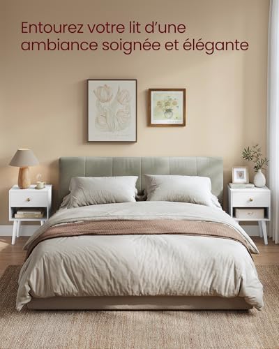 Table de Chevet avec tiroir et étagère Ouverte, Pieds en Bois, Table Basse pour Salon, Chambre à Coucher, canapé, Blanc Neige LET655W01