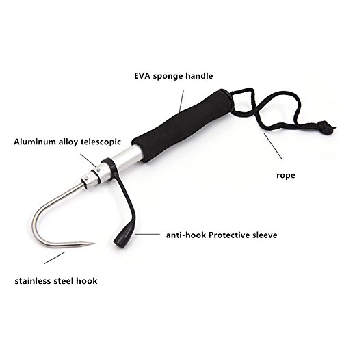 Zehui Portable Stainless Sea Fishing Telescopic Retractable Fish Gaff Tackle Spear Hook Fishing Gripper Tool Silver 90Cm