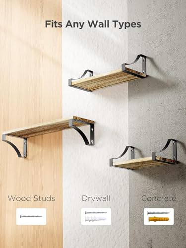 Pipishell Set of 3 Wall Shelves, Wood and Metal Wall Shelves, Rustic Metal Wire Storage Shelves, Maximum Load 10 kg (Brown)