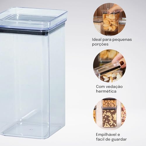 Kit Potes Herméticos Lumini 700ml Paramount | Potes Plásticos Para Armazenamento De Alimentos, Organização De Cozinha, Geladeiras E Armários, Tampa Com Vedação, Empilháveis Em Acrílico 6 e 12 un (6)