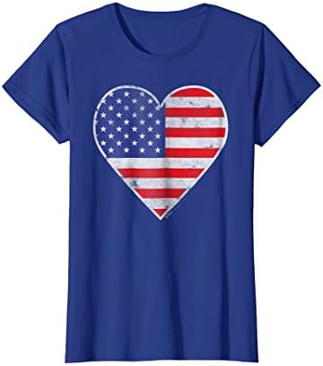 Womens Vintage American Flag USA Heart 4th of July Shirt Medium Royal Blue