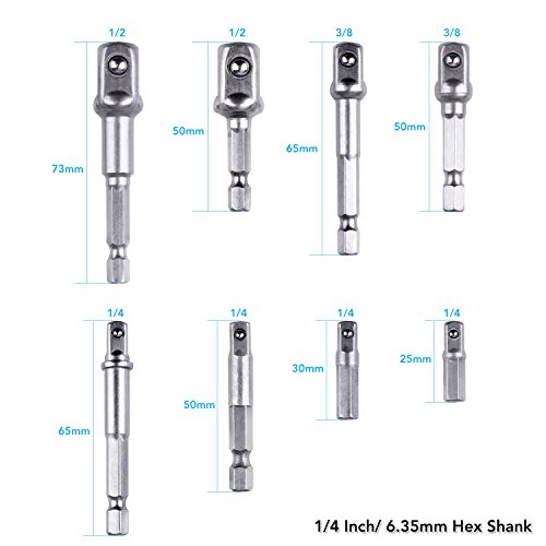 NOUVCOO 16Pcs Power Hand Tools,Nut Driver Power Drills Impact Socket Bit Hex Adapter Extension set Socket Wrench Adapter Set Impact Hex Shank Drill Bits 1/4" 3/8" 1/2" Bits New NC01