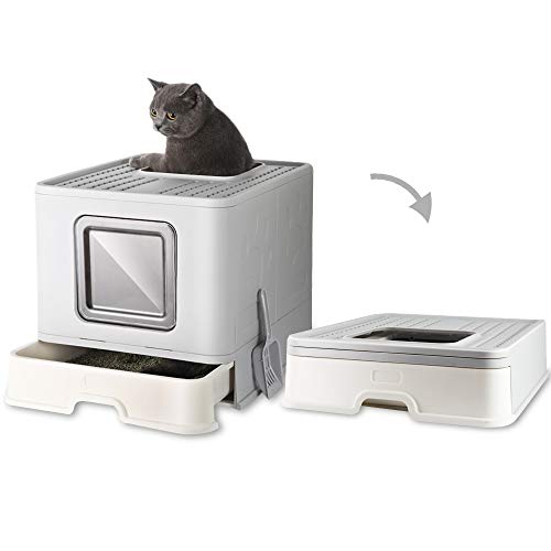JUNSPOW Cat Litter Boxes Litter Boxes for Large Cats Foldable Litter