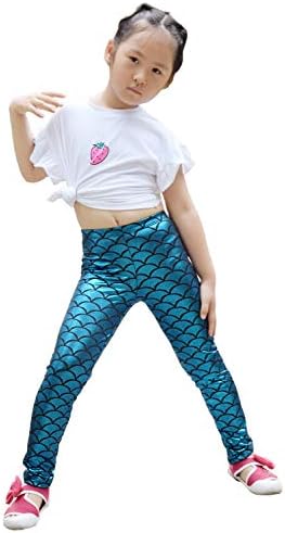 Mvefward Girls Long Sleeve Shiny Metallic Metallic Fish Scale Printing Mermaid Leotard Dancewear Bodysuit for Kids