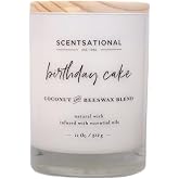 Scentsational Birthday Cake Coconut and Beeswax Blend Candle, 11 oz, Natural Wick, Essential Oils